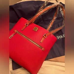 Brand new with tags red peppled leather Dooney and Burke large shop tote